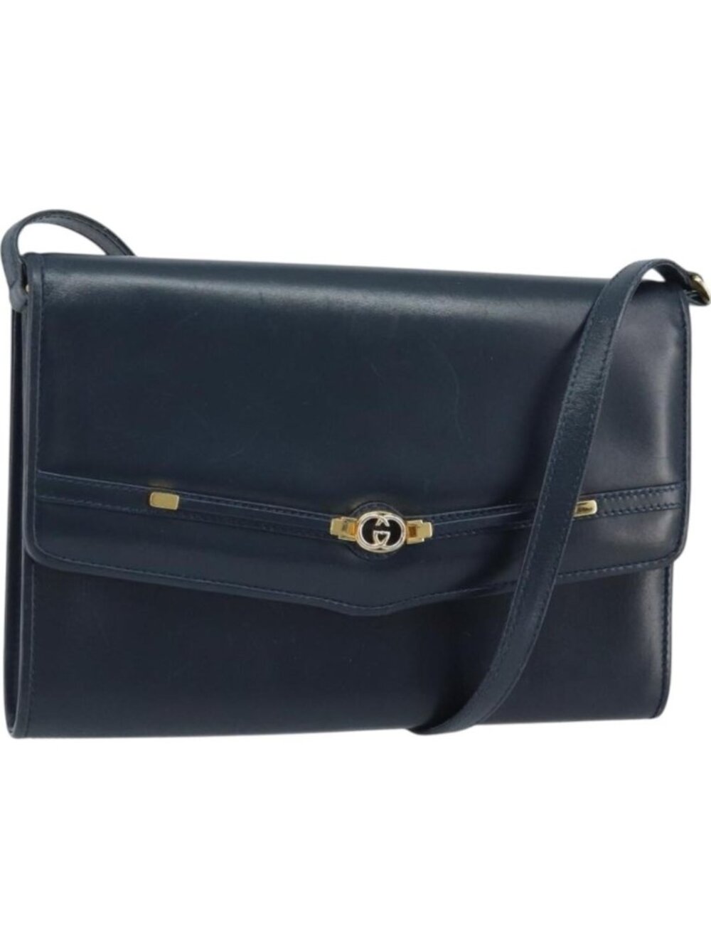 GUCCI Shoulder Bag Leather Navy Gold 406 004 2008